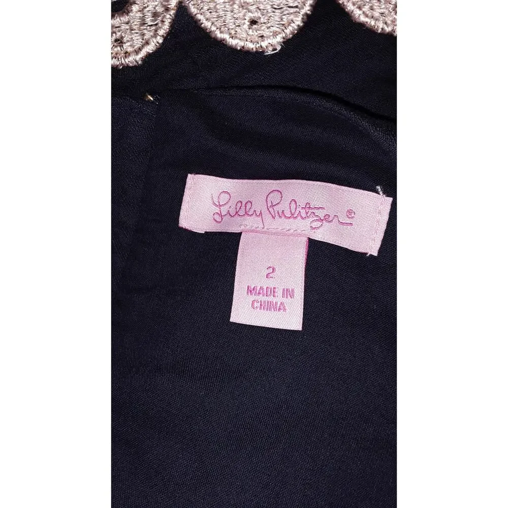 Lilly Pulitzer Sz 2 ANNABELLE Navy & Gold Metallic Applique Shift Dress - Picture 6 of 7
